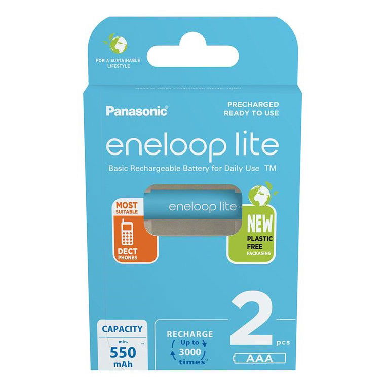 Panasonic BK-4LCCE/2BE eneloop lite Ni-MH akkumulátor, AAA (micro), 550 mAh, 2 db/bliszter termék fő termékképe
