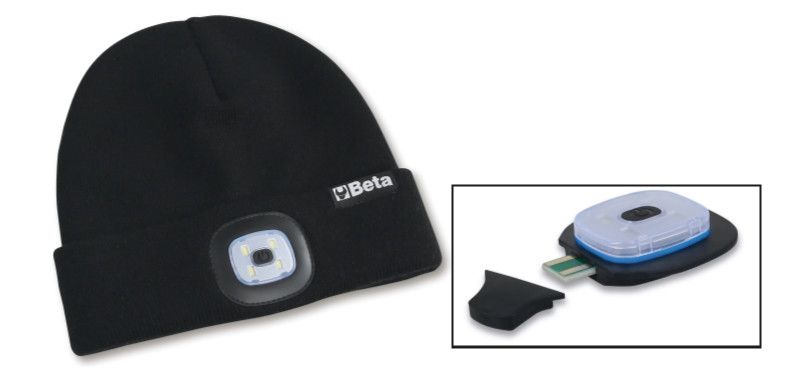 BETA Téli sapka újratölthető LED lámpával, fekete termék fő termékképe