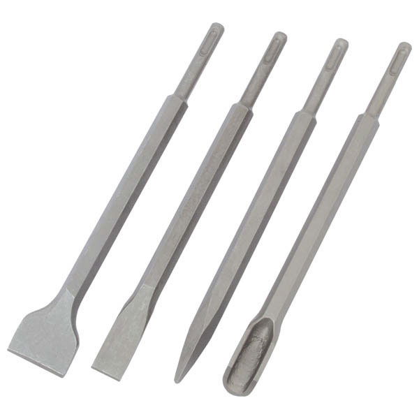 EXTOL Betonvéső készlet 4db, SDS PLUS; 250mm hosszú, hegyes, lapos 25mm, lapos 45mm, horony termék fő termékképe