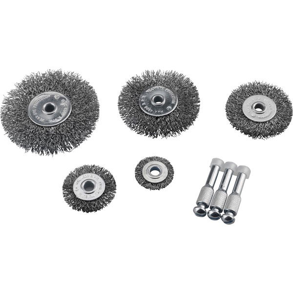 EXTOL Drótcsiszoló körkefe készlet; 6mm-es csap, 25-38-50-63-75mm termék fő termékképe