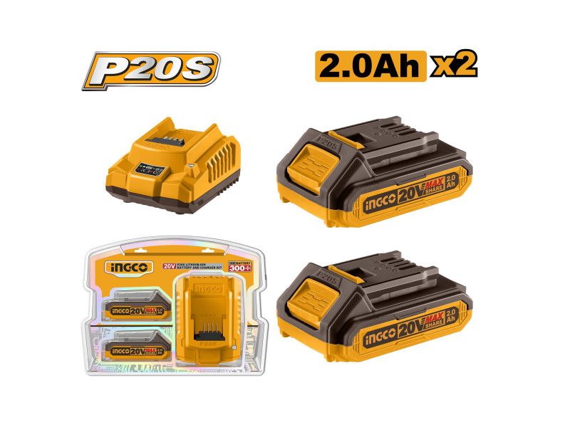INGCO Akkumlátor  és töltő szett 20V (2x2,0Ah akku +2,0A töltő) termék fő termékképe