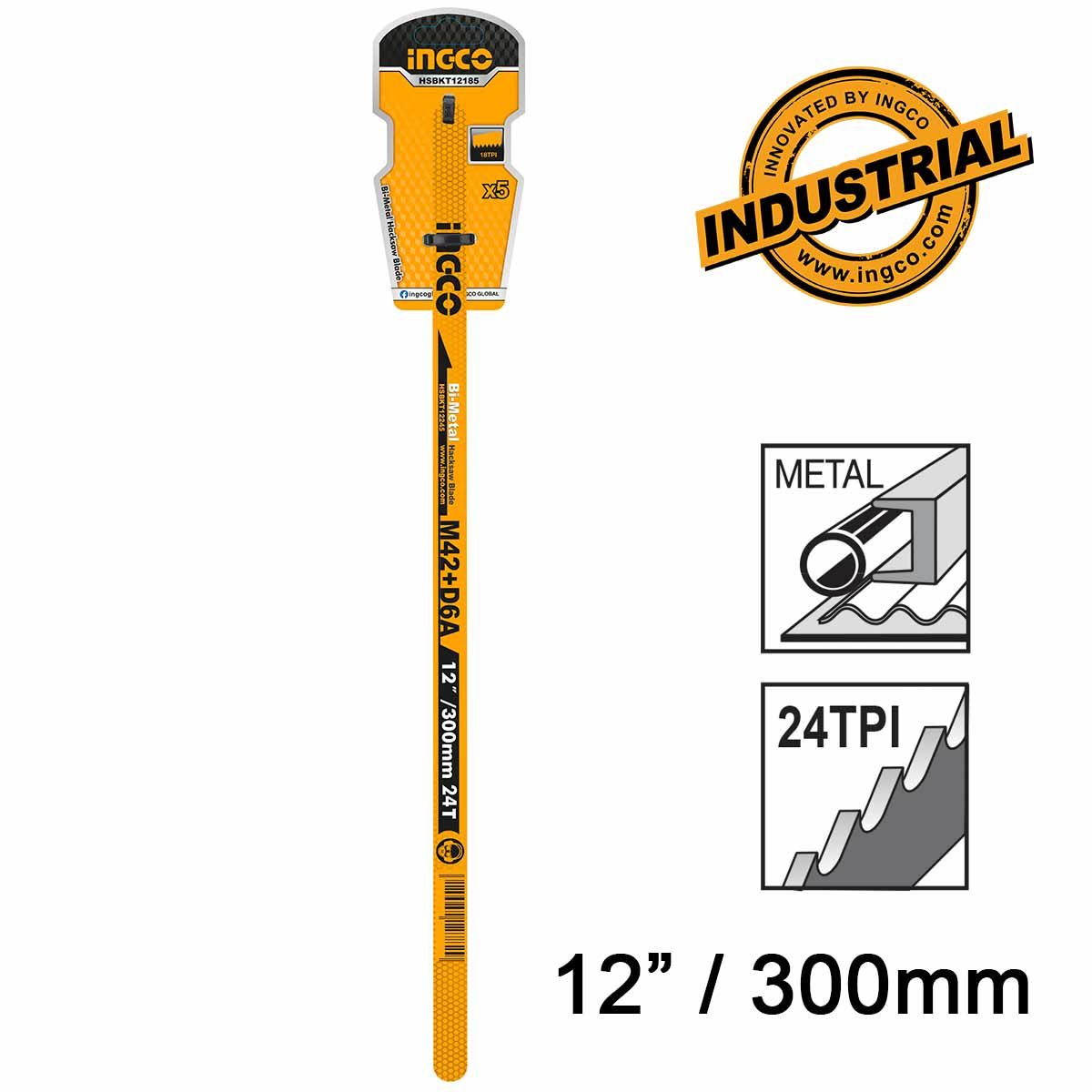 INGCO Fémfűrészlap kézi 300/12mm 24 TPI bimetál 5db/csomag termék fő termékképe