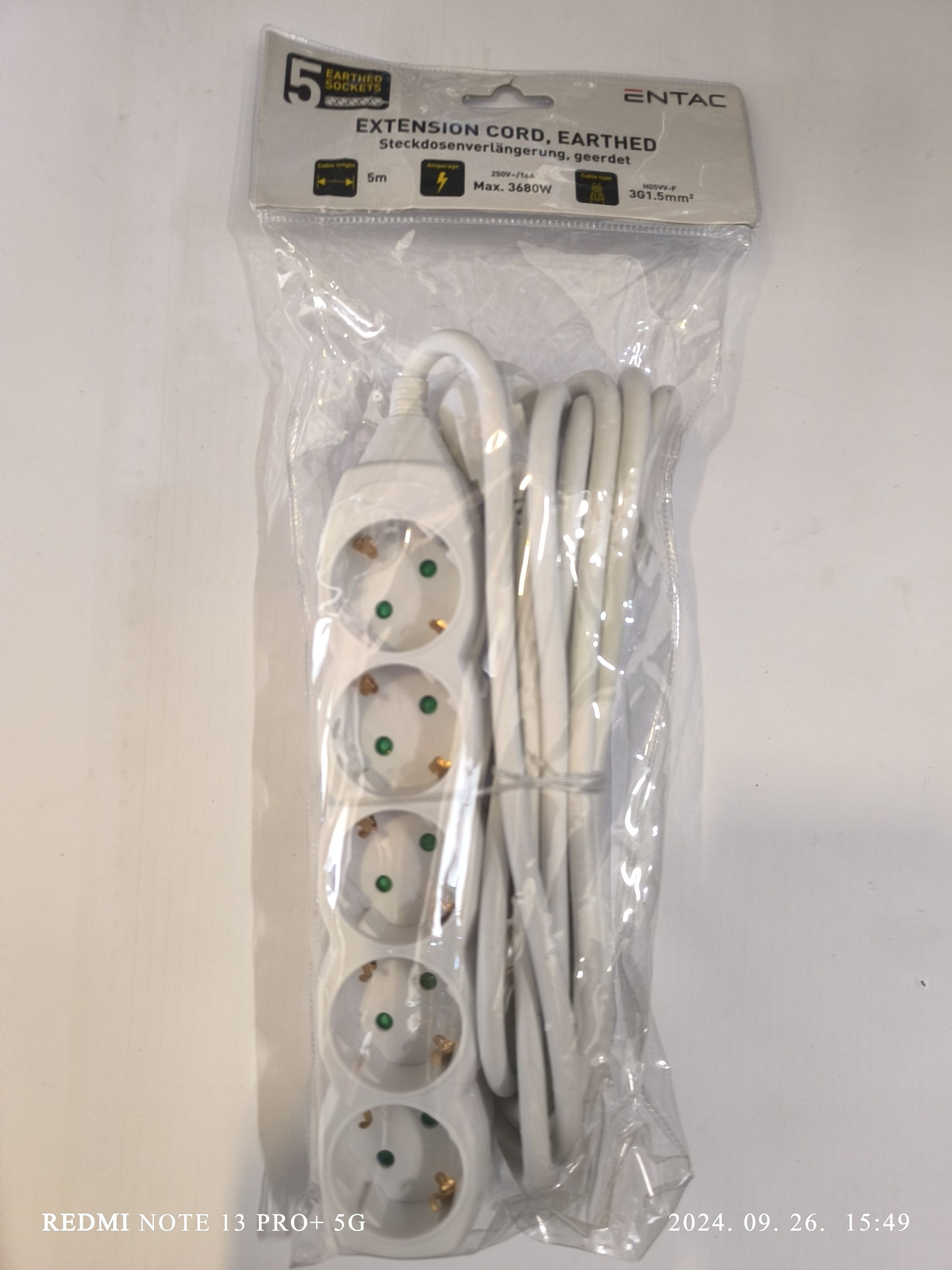 ENTAC elosztó 5 foglalat  5m  3G1,5mm2 termék fő termékképe