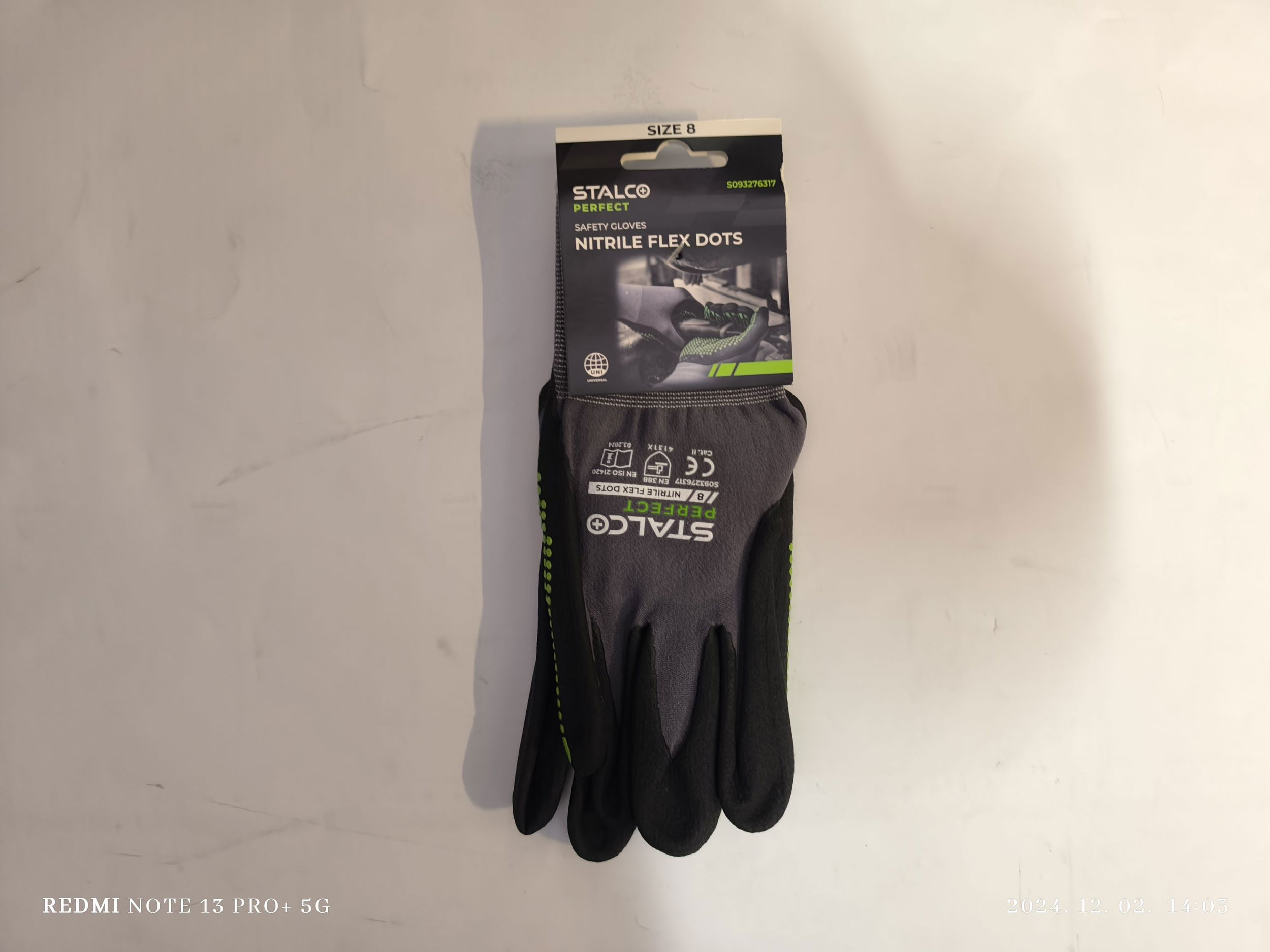 STALCO PERFECT POWERMAX Munkavédelmi nylon kesztyű, méret 8 NITRILE FLEX DOTS, termék fő termékképe