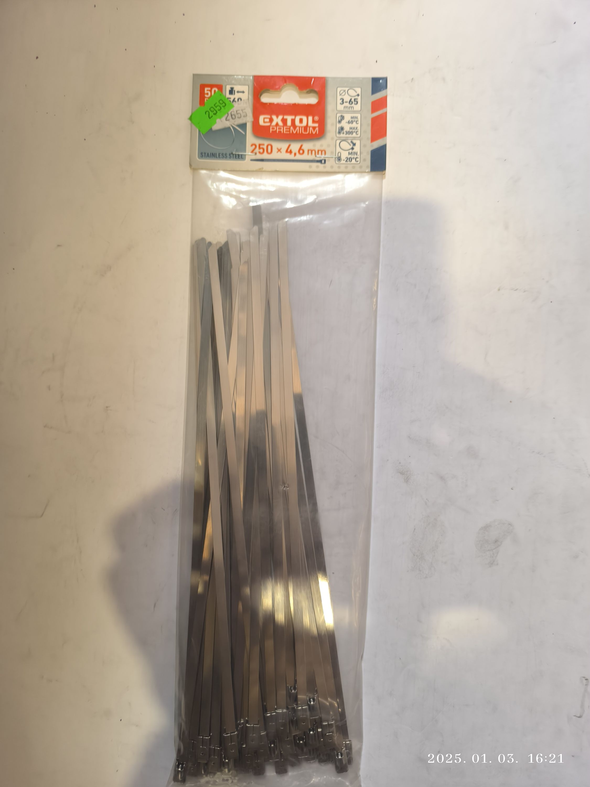 EXTOL PREMIUM Kábel kötegelő rozsda mentes 250x4,6mm 50db termék fő termékképe