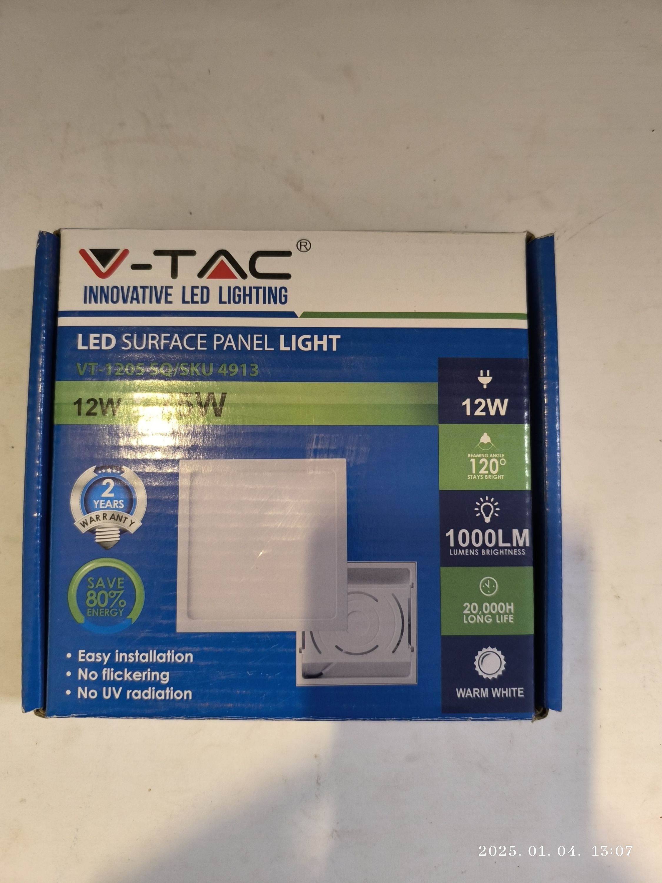 V-TAC Led panel falon kívüli 12W 3000K termék fő termékképe