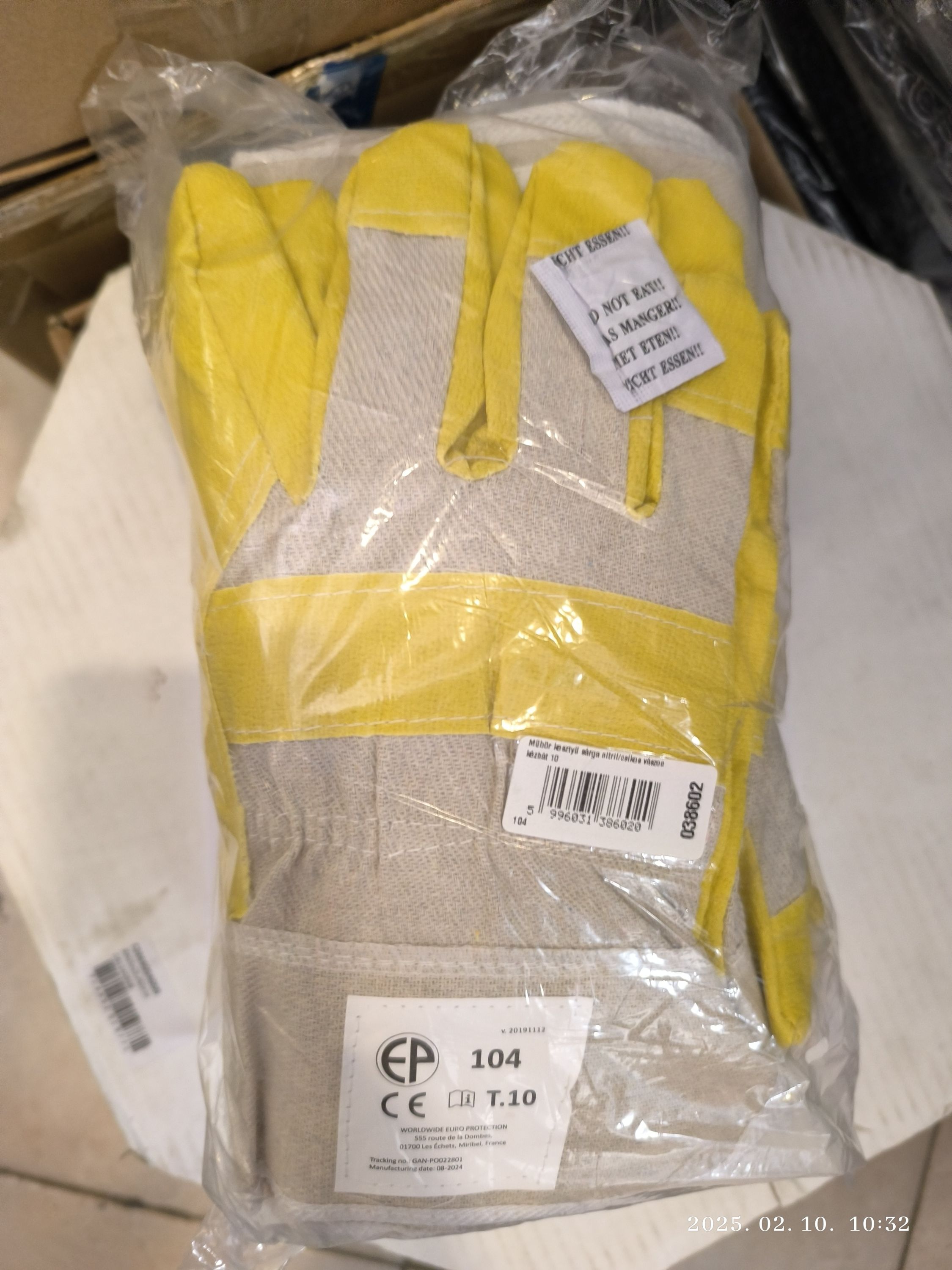 Műbőr kesztyű sárga nitril/csíkos vászonkézhát T10 termék fő termékképe