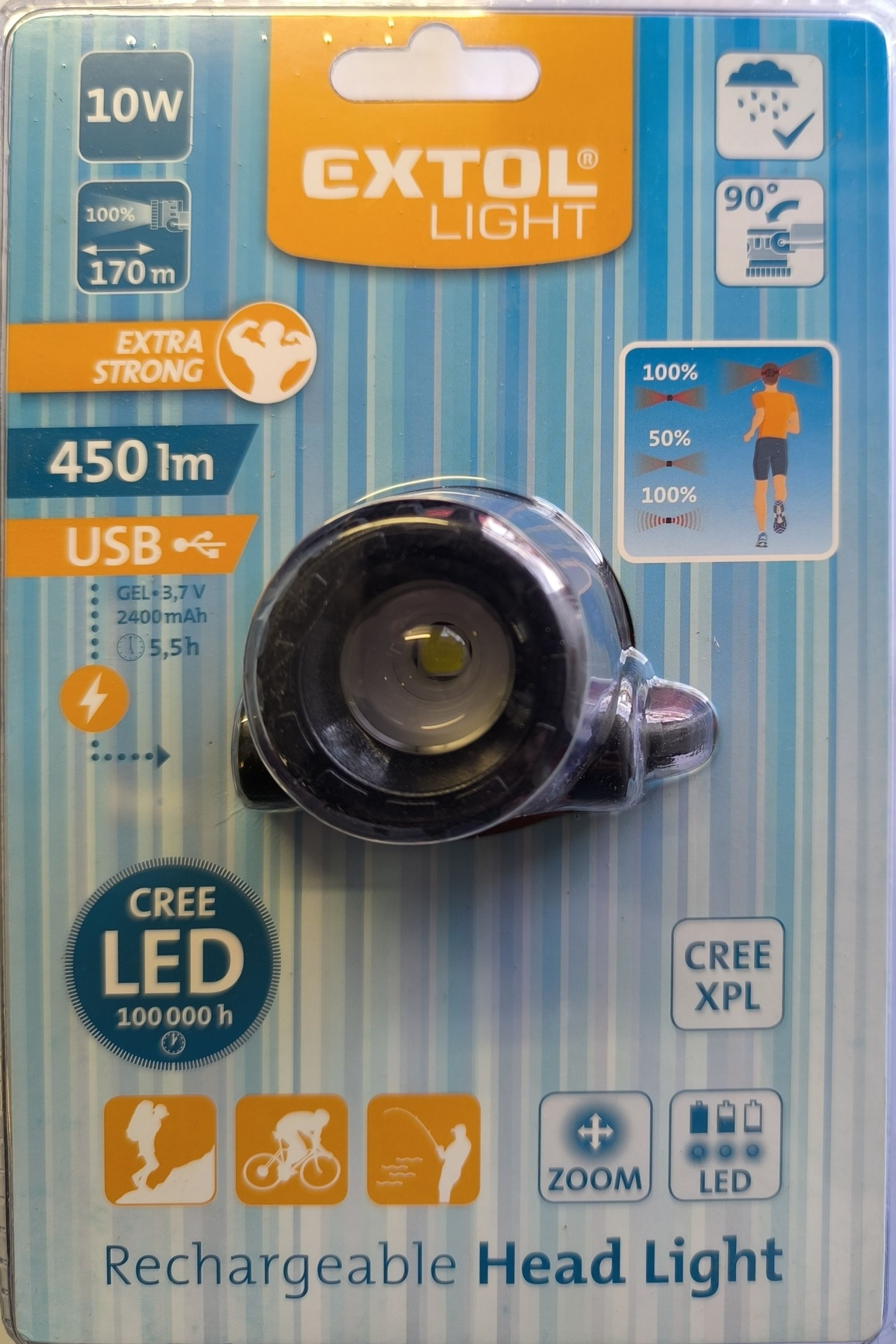 EXTOL  LIGHT LED fejlámpa 10w CREE XPL 450lm tölthető termék fő termékképe
