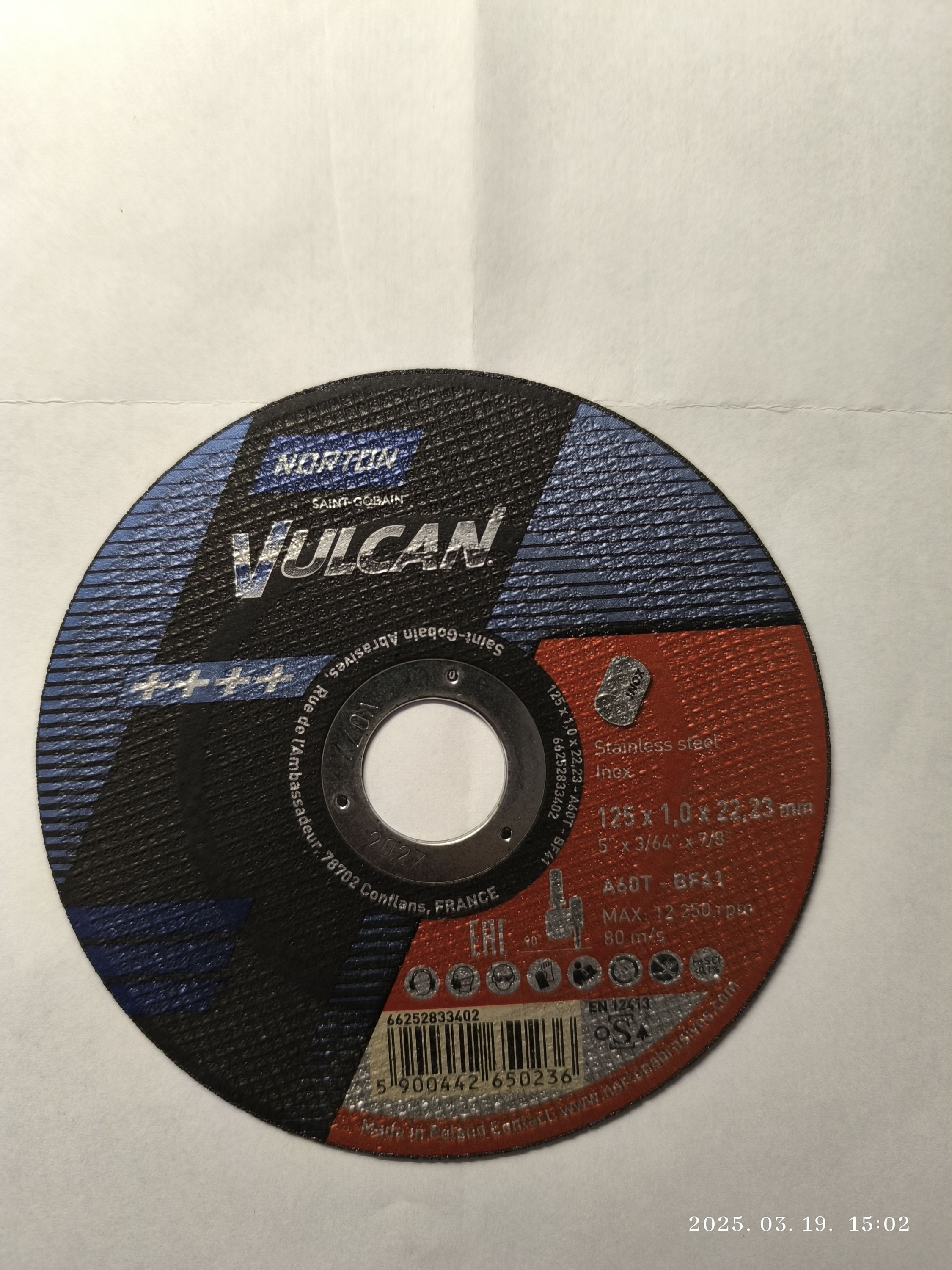 NORTON VULCAN Inox vágókorong A60T-BF41 termék fő termékképe