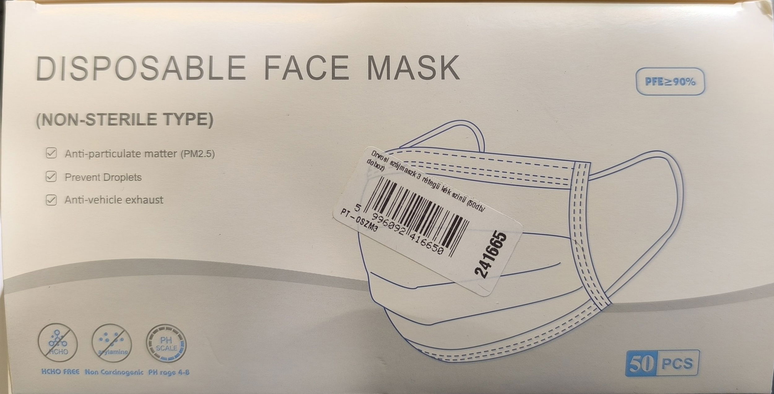 ORVOSI szájmaszk 3 rétegű kék színű termék fő termékképe