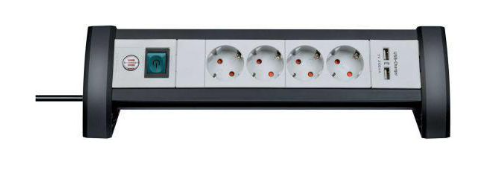 Brennenstuhl Asztali elosztó Premium Office-Line 4x DE F típusú (CEE 7/3) aljzat / USB-A aljzat - DE F típusú (CEE 7/4) dugó Világosszürke 1.8m termék fő termékképe