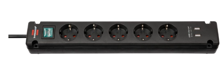 Brennenstuhl Elosztó Bremounta 5x DE F típusú (CEE 7/3) aljzat / USB-A Socket - DE F típusú (CEE 7/4) dugó Fekete 3m termék fő termékképe