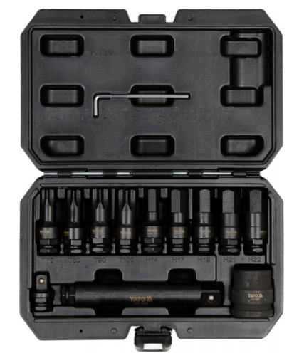 YATO Gépi hosszú bit dugókulcs készlet 12 részes Torx és Imbusz 1/2", 3/4" kamionos CrMo termék fő termékképe