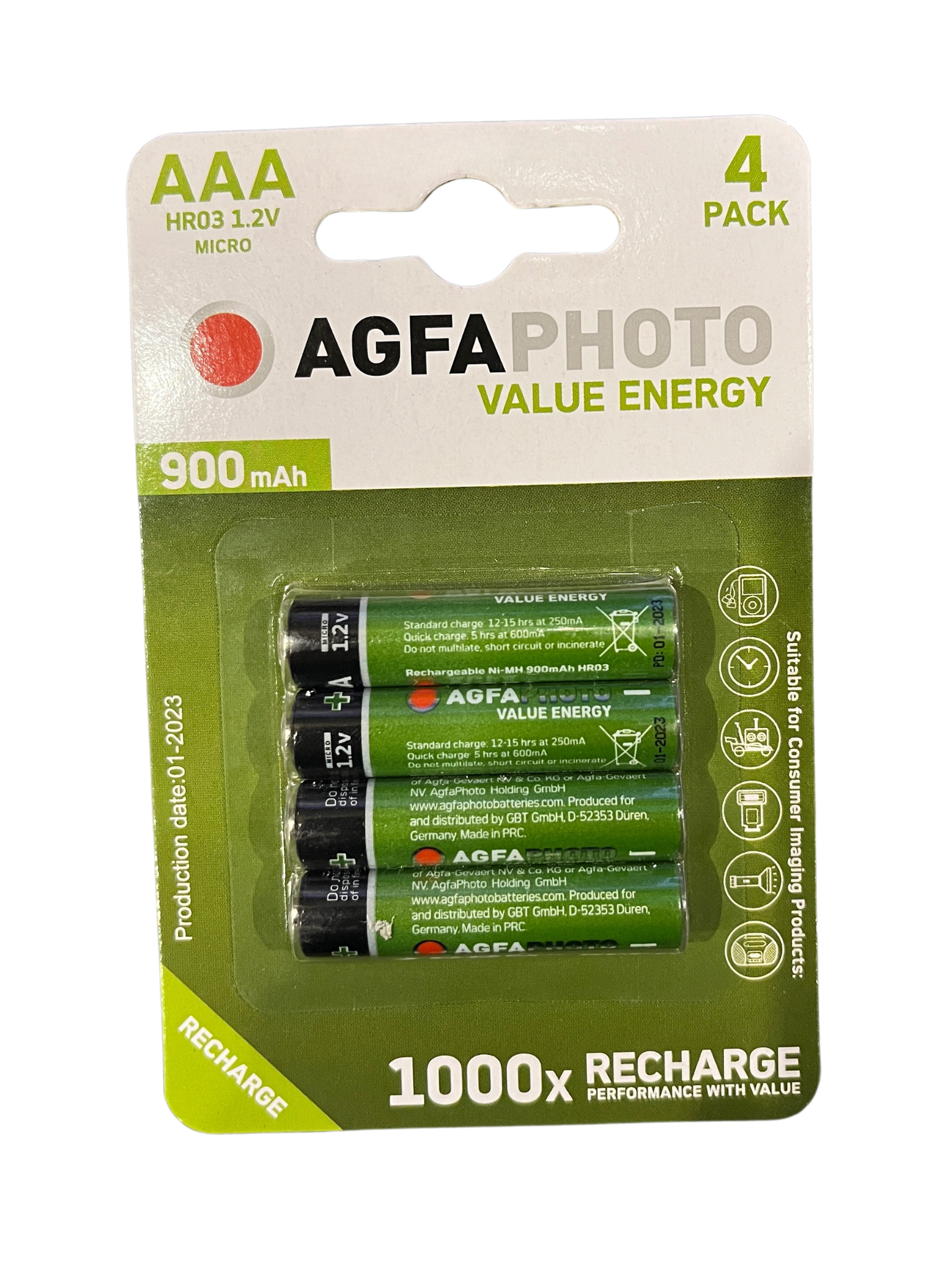 AgfaPhoto Tölthető elem, akku AAA mikro 1.2V HR03 900 mAh, 4 db-os termék fő termékképe