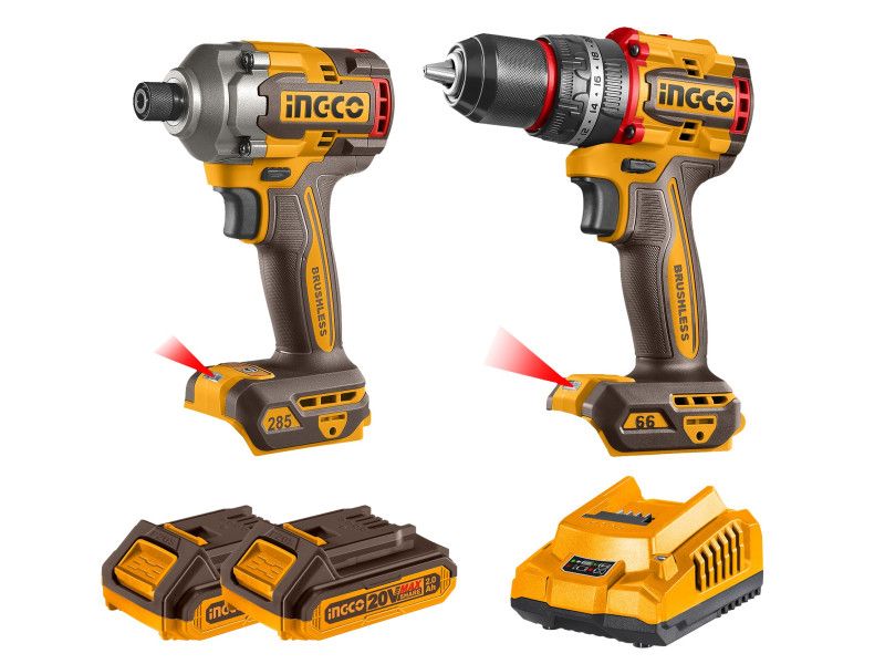 INGCO Akkus erőcsomag 20V Ütvefúró-csavarozó 66Nm+Ütvecsavarozó 1/4" 285 Nm (2db akku + töltő) termék fő termékképe