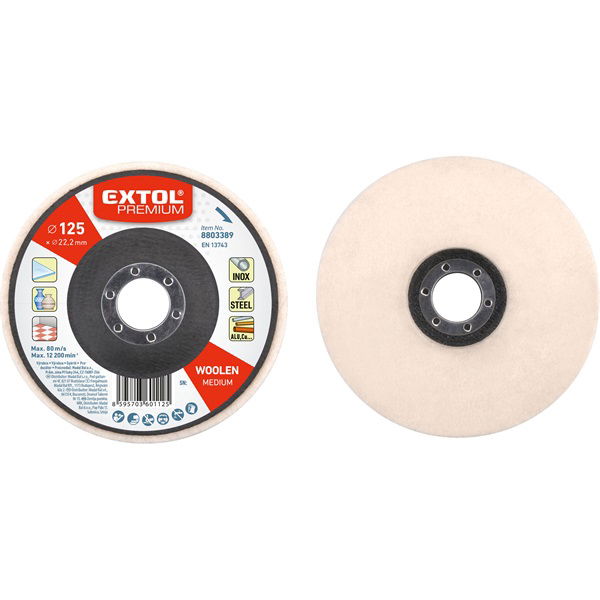 EXTOL Polírozó filc, sima korong, INOX, acél és ALU munkadarabok polírozására 125×15mm (darabáras, de csak ötösével rendelhető termék fő termékképe