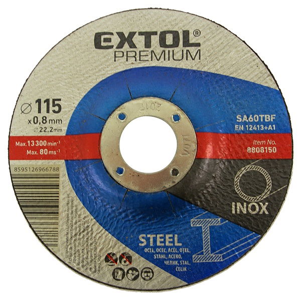 EXTOL Vágókorong, acélhoz/inoxhoz; 125×0,8×22,2mm, max 12200 ford/perc termék fő termékképe